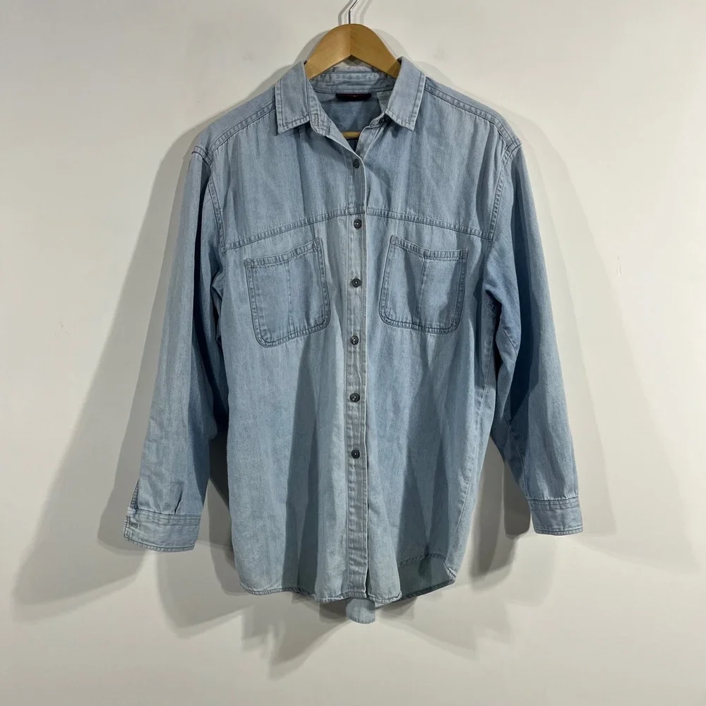 Faded Glory 90s Western Cottagecore Boho Denim Button Down Shirt Womens Medium - Picture 1 of 10